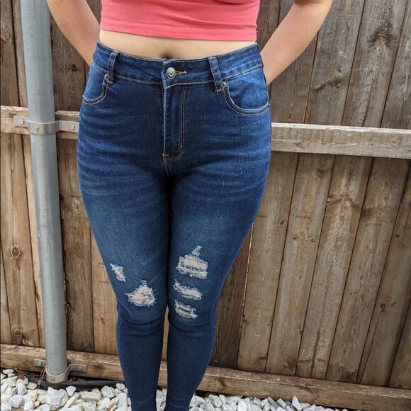 Ripped Skinny Jeans High Waist Distressed Stretchy - Picture 12 of 14